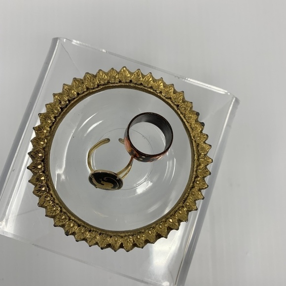 Vintage Ring Dish Sunflower Clear & Gold Catchall Trinket Jewelry - Picture 5 of 8